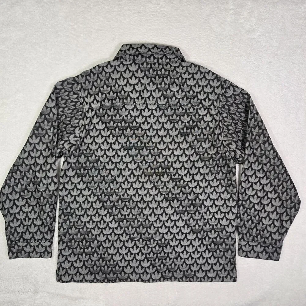 Adidas Originals Denim Monogram Button Long Sleeve Shirt Mens Large Oversize